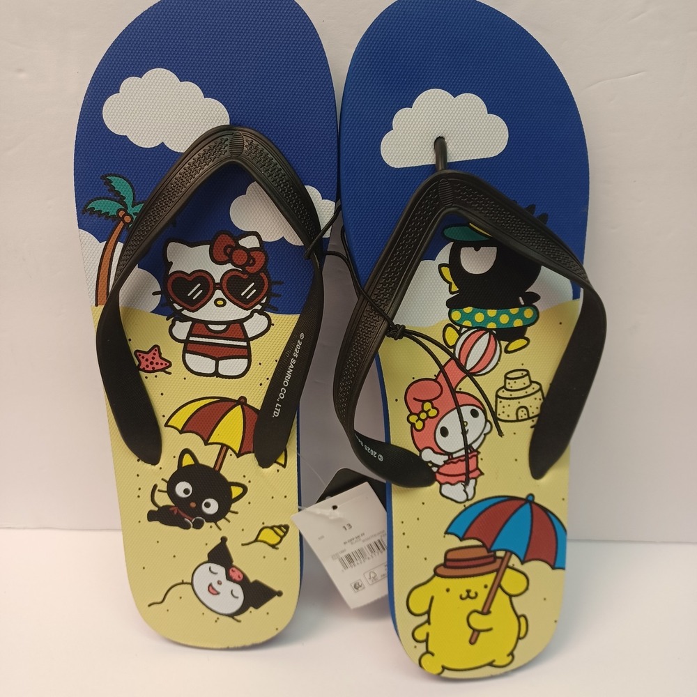 Men's Hello Kitty And Friends Sandals Size 13 Blue‎ Black And Yellow Bioworld